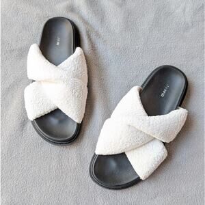Maeve Anthropologie Terry Slide Towel Faux Fur Sandals, size 8